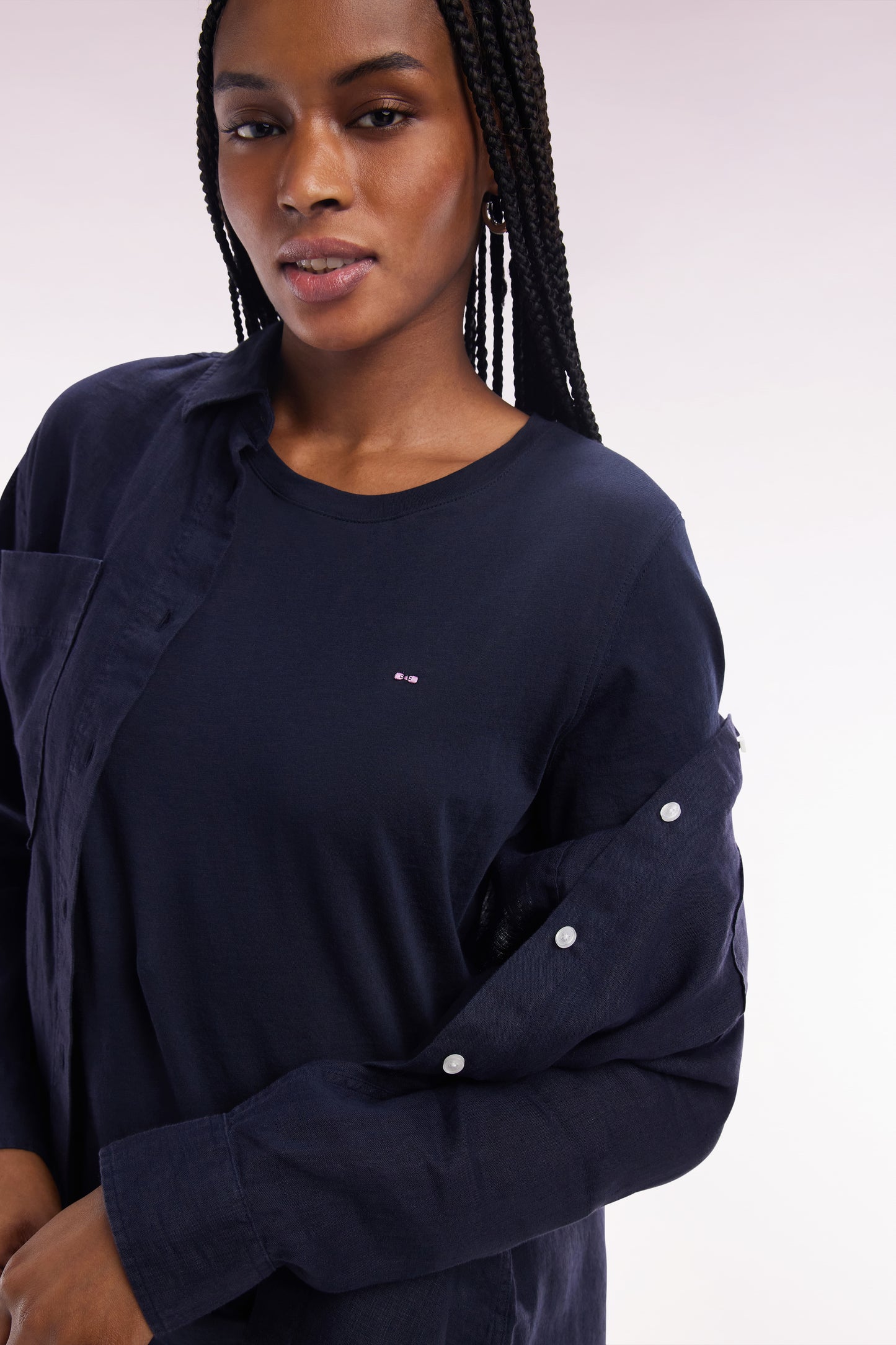 Round-neck T-shirt in lightweight navy Pima cotton jersey, straight cut