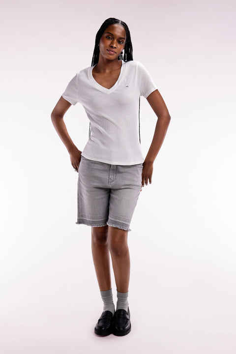 White ribbed Pima cotton T-shirt, slim fit - Image 1