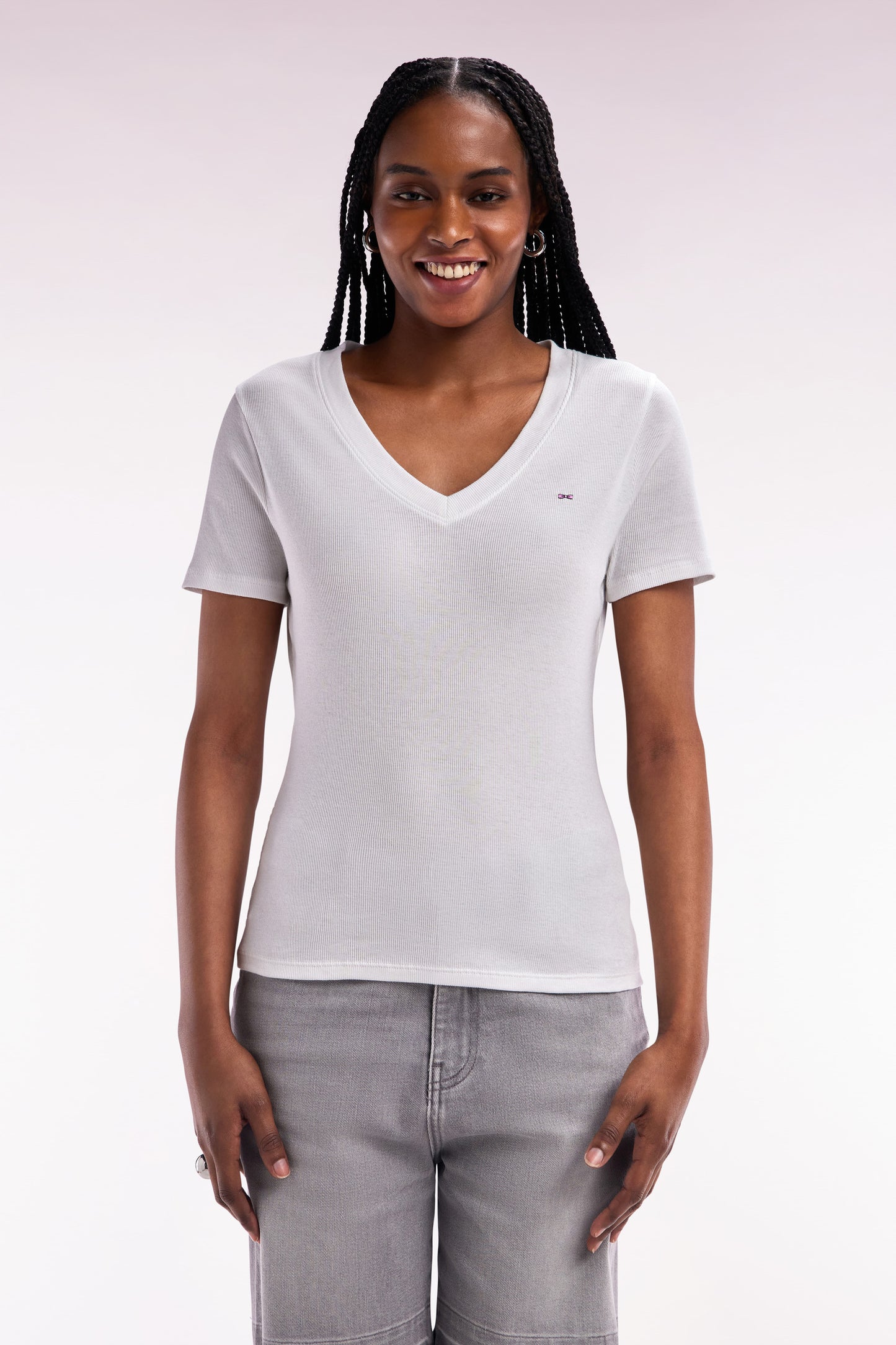 White ribbed Pima cotton T-shirt, slim fit