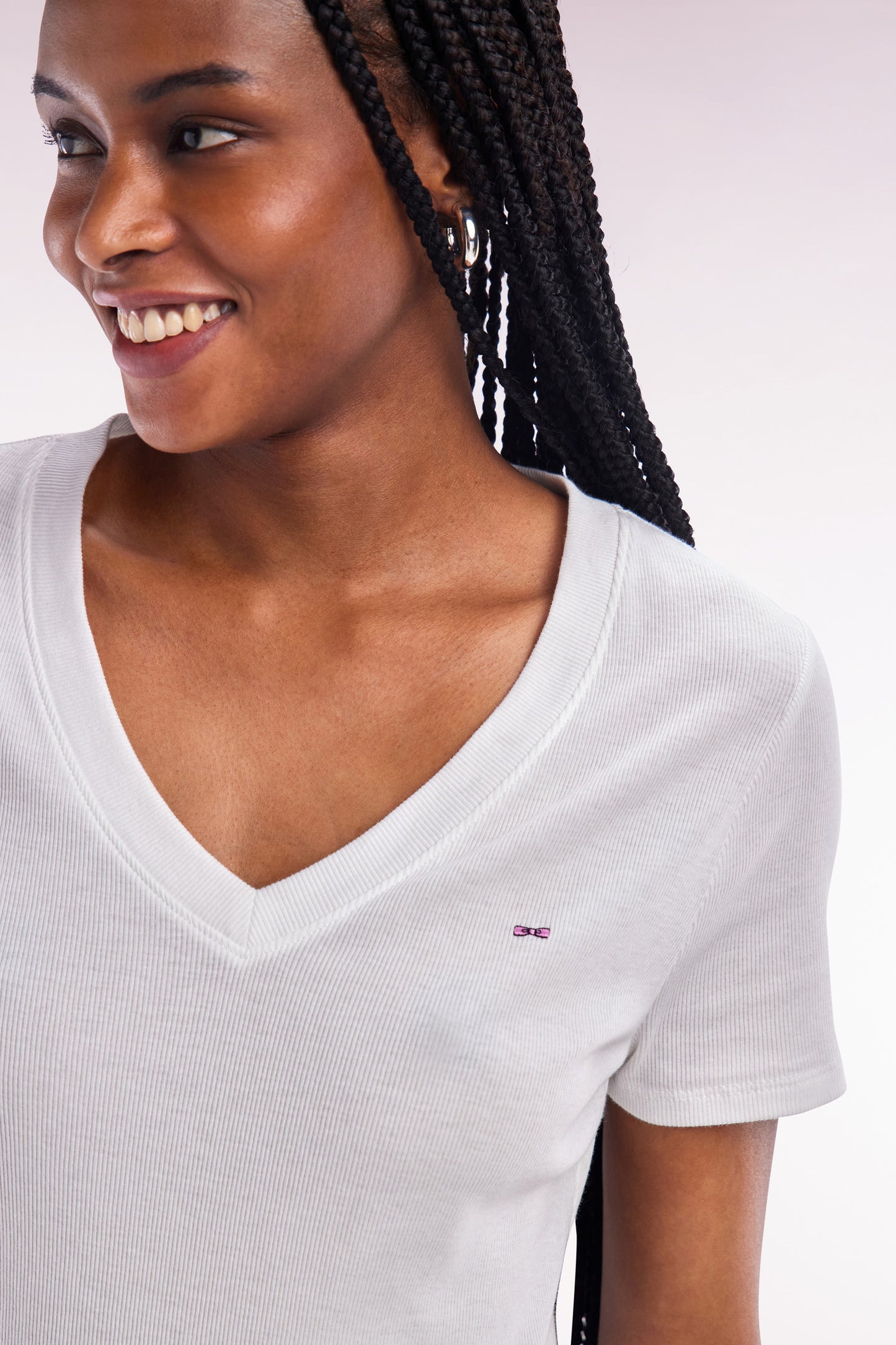 White ribbed Pima cotton T-shirt, slim fit