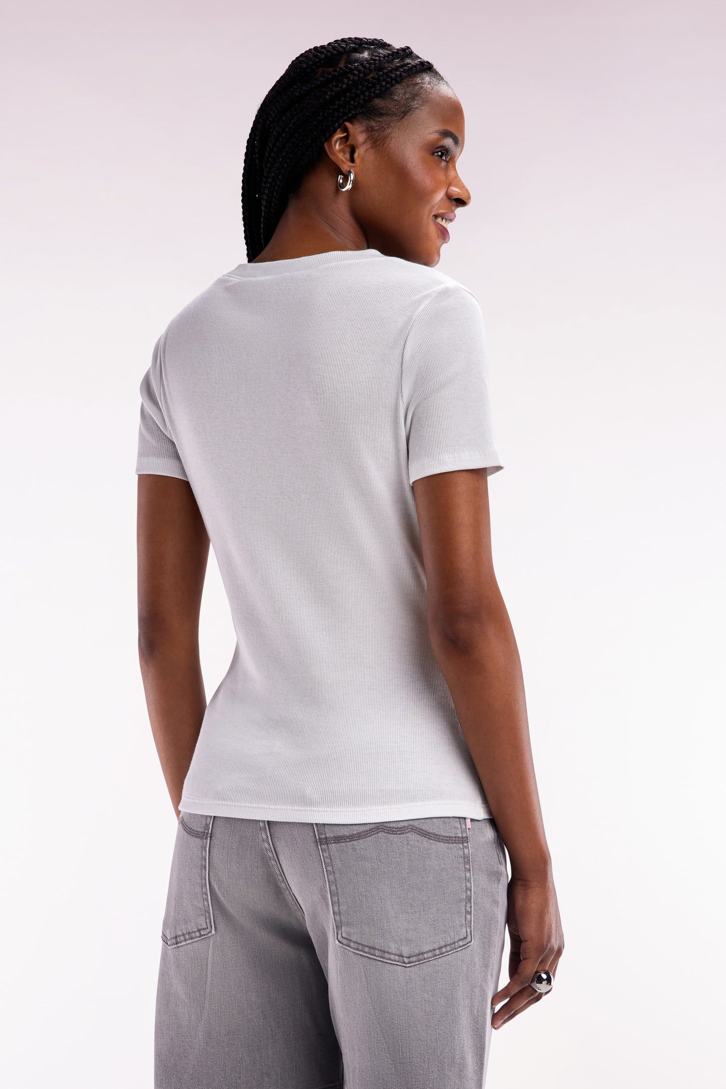 White ribbed Pima cotton T-shirt, slim fit