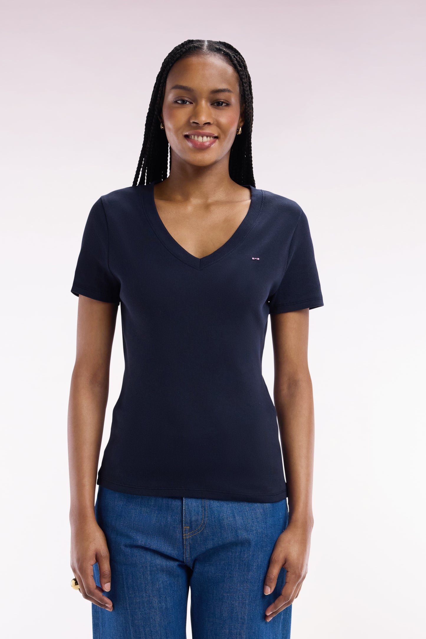 Pima cotton t-shirt chopped navy cut adjusted