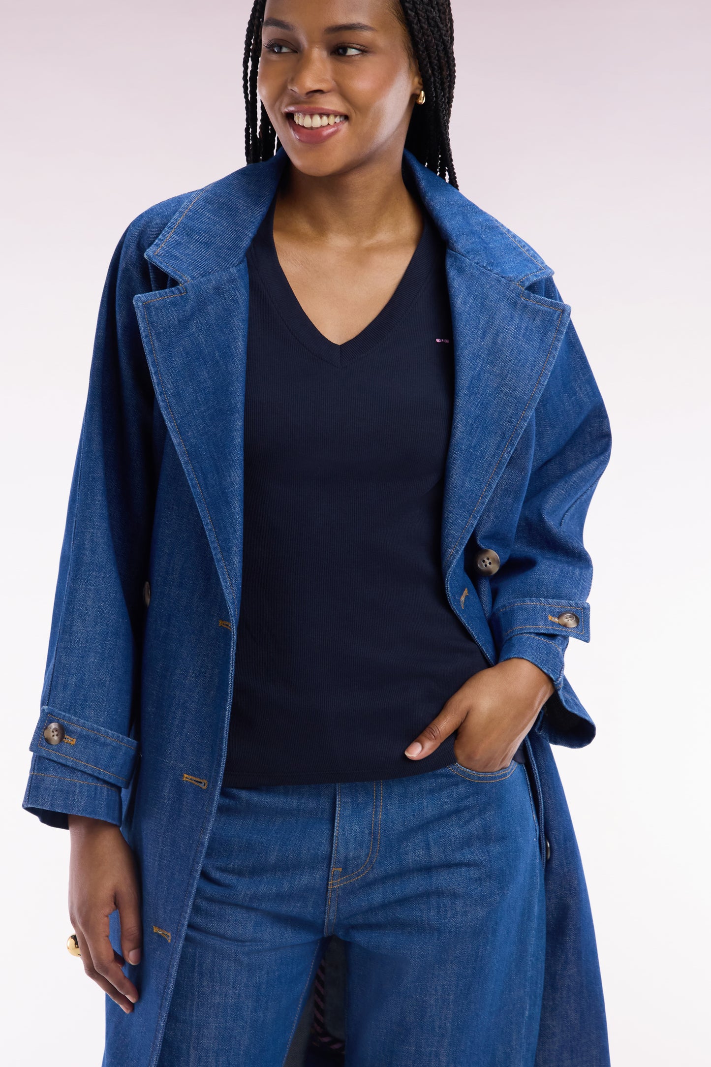 Pima cotton t-shirt chopped navy cut adjusted