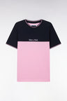 Straight-fit two-tone pink embroidered cotton T-shirt
