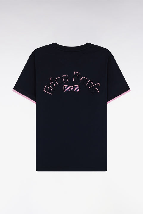 Straight-fit navy cotton T-shirt with Eden Park bow tie embroidery - Image 2
