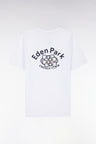 White cotton T-shirt with multicolored embroidery, relaxed fit