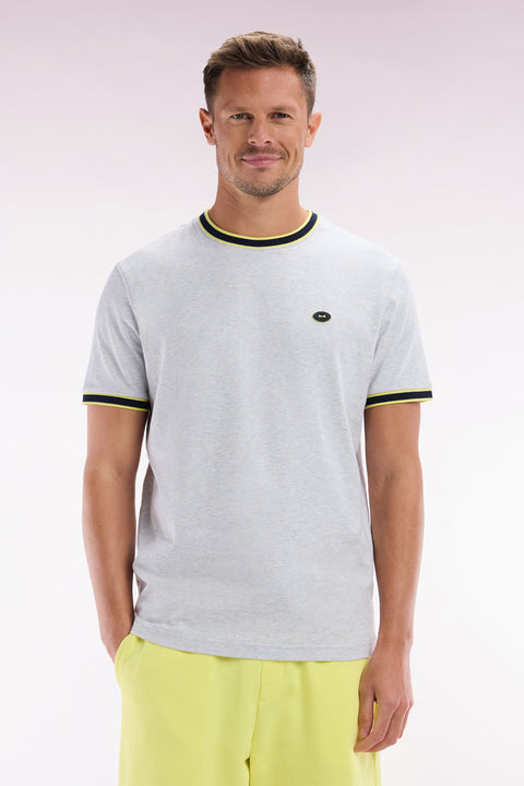 Grey cotton T-shirt with green ribbing, relaxed fit - Image 1