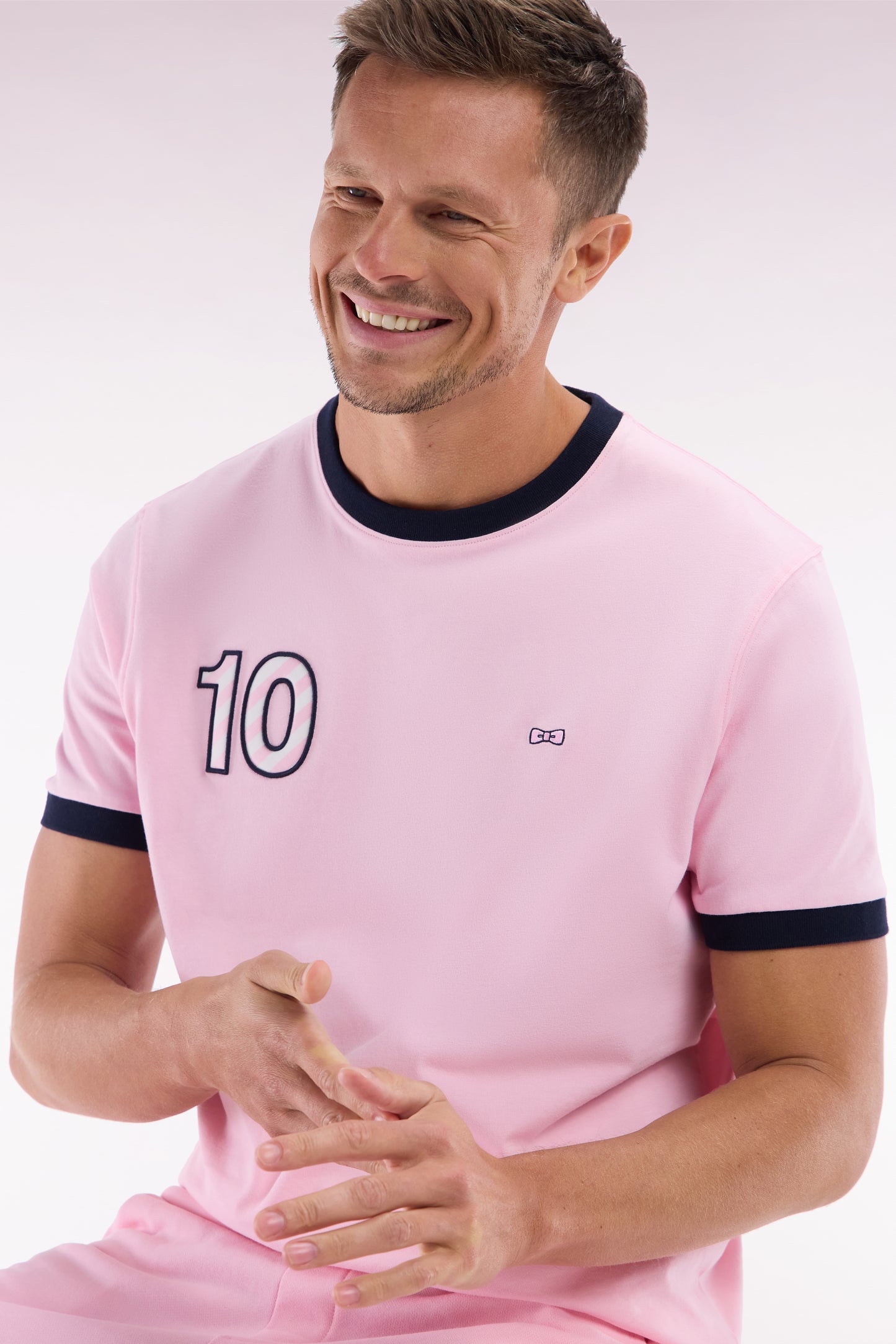Cotton t-shirt pink embroidery 10 casual cut