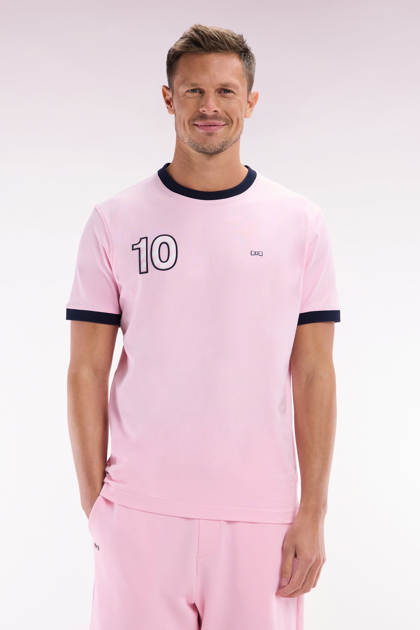 Cotton t-shirt pink embroidery 10 casual cut