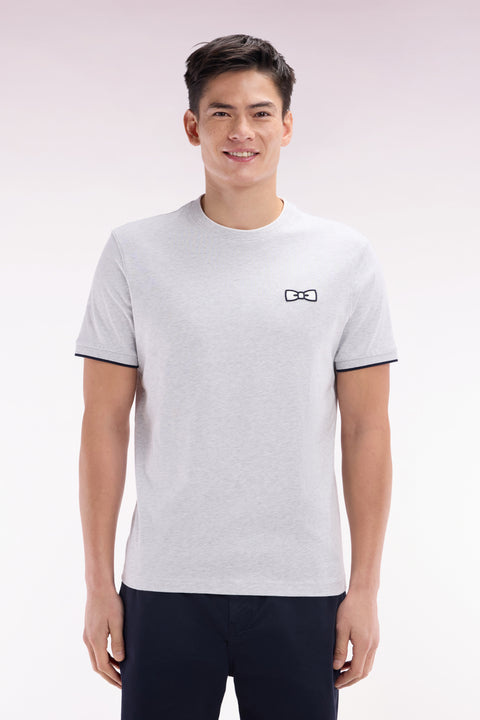 Grey cotton T-shirt with bow-tie embroidery, relaxed fit - Image 1