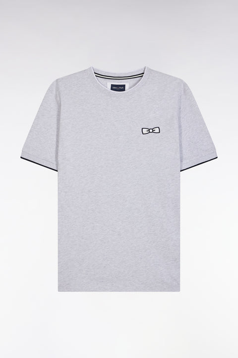 Grey cotton T-shirt with bow-tie embroidery, relaxed fit - Image 2