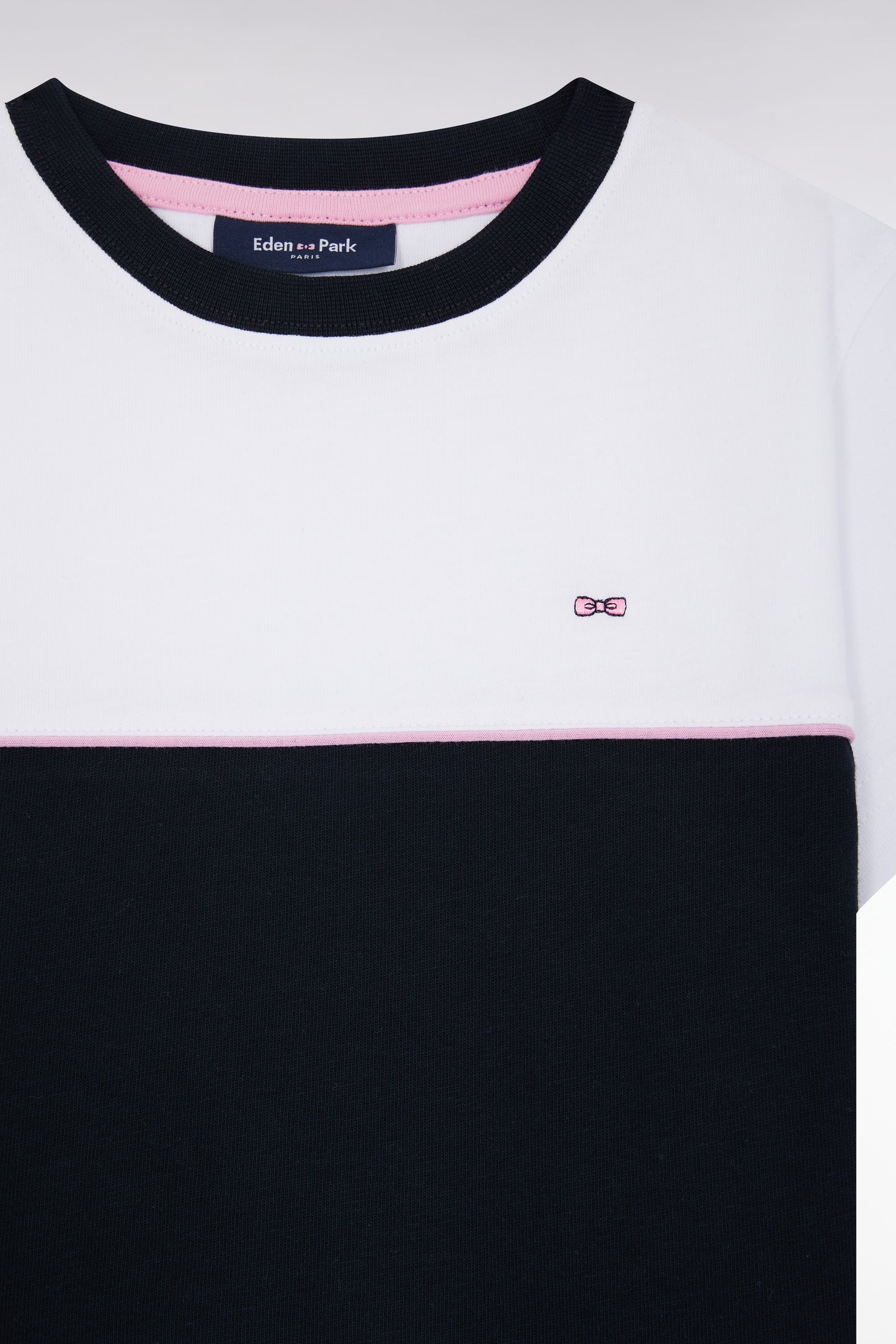 Two-tone T-shirt in navy cotton jersey, straight cut