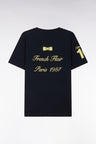 T-shirt in cotton navy yellow embroidery casual cut