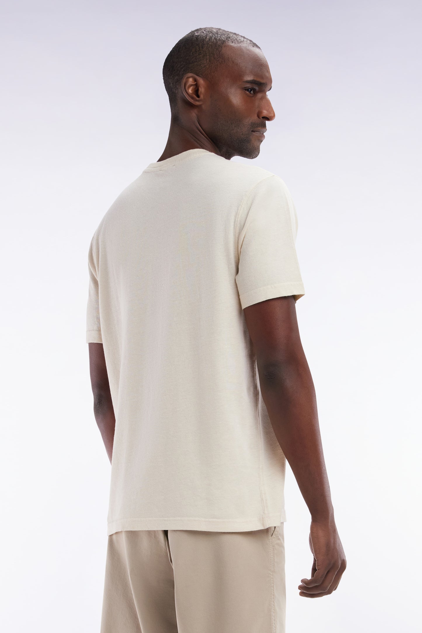 Straight-fit ecru T-shirt in cotton and linen blend