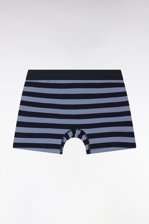 Set of two plain boxer shorts in navy and grey stretch cotton jersey - Image 3
