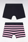 Set of two plain boxer shorts in navy and pink stretch cotton jersey