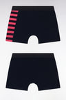 Set of two boxer shorts in navy and fuchsia stretch cotton jersey with hooped details