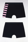 Set of two boxer shorts in navy and pink stretch cotton jersey with hooped details