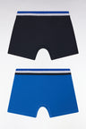 Set of two plain stretch cotton jersey boxers with navy and blue three-tone elastic waistband