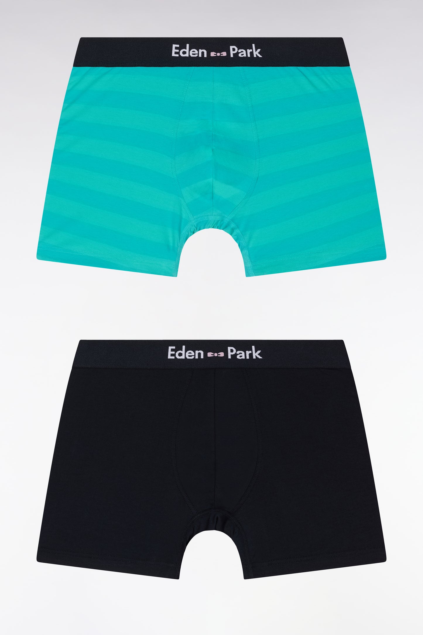 Set of two boxer shorts in navy stretch cotton jersey with green circles