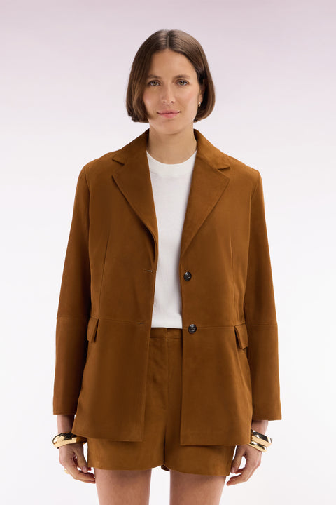 Straight-cut brown suede leather shorts - Image 3