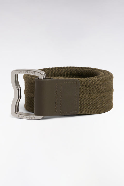 Ceinture en cuir et textile kaki à boucle nœud papillon - Image 1