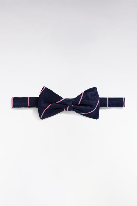 Noeud papillon en soie marine à rayures roses - Image 1