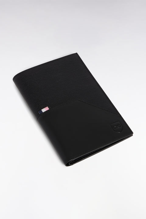 Two-material passport-sized wallet in black leather - Image 2