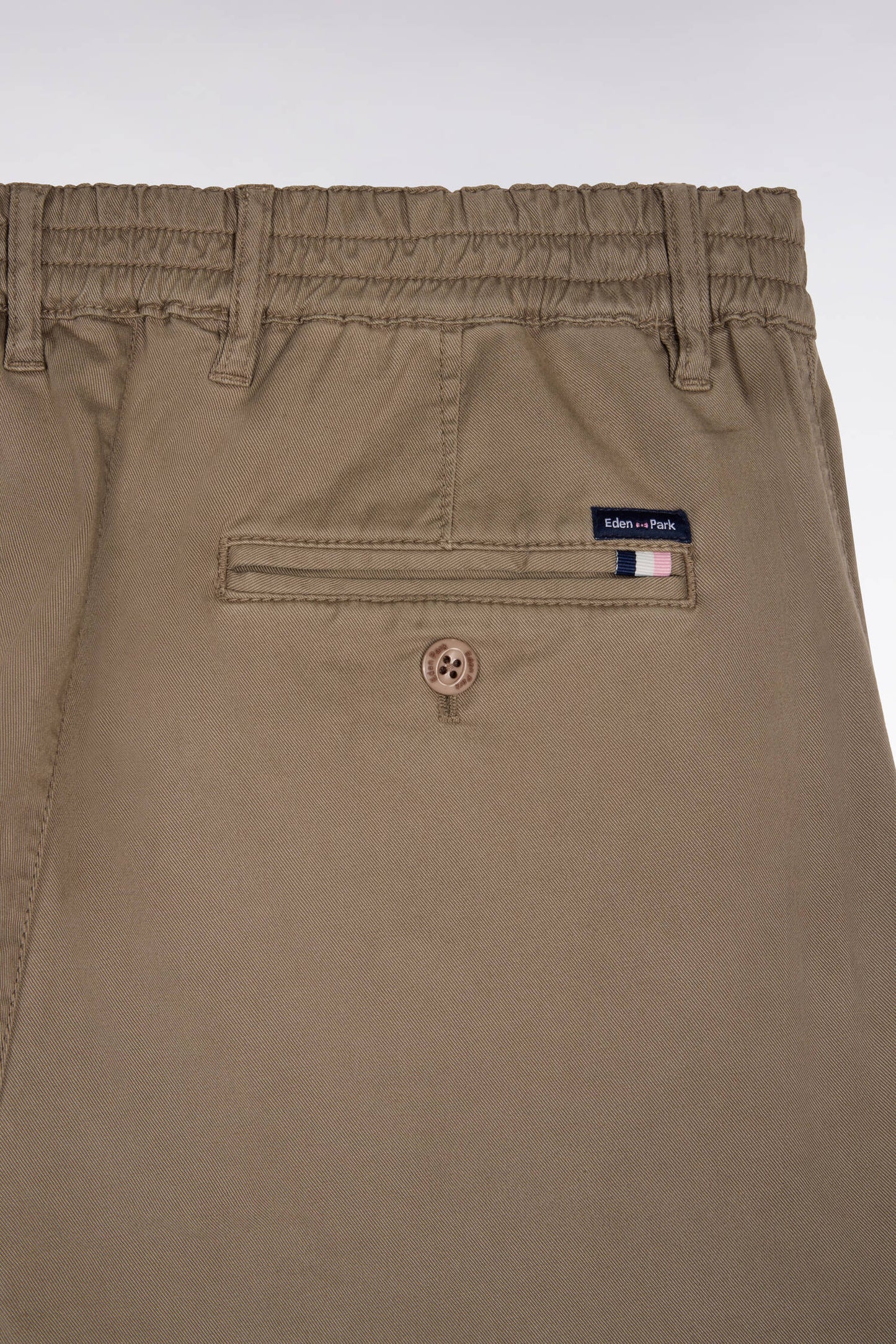 Beige cotton and lyocell elastic waist chino pants