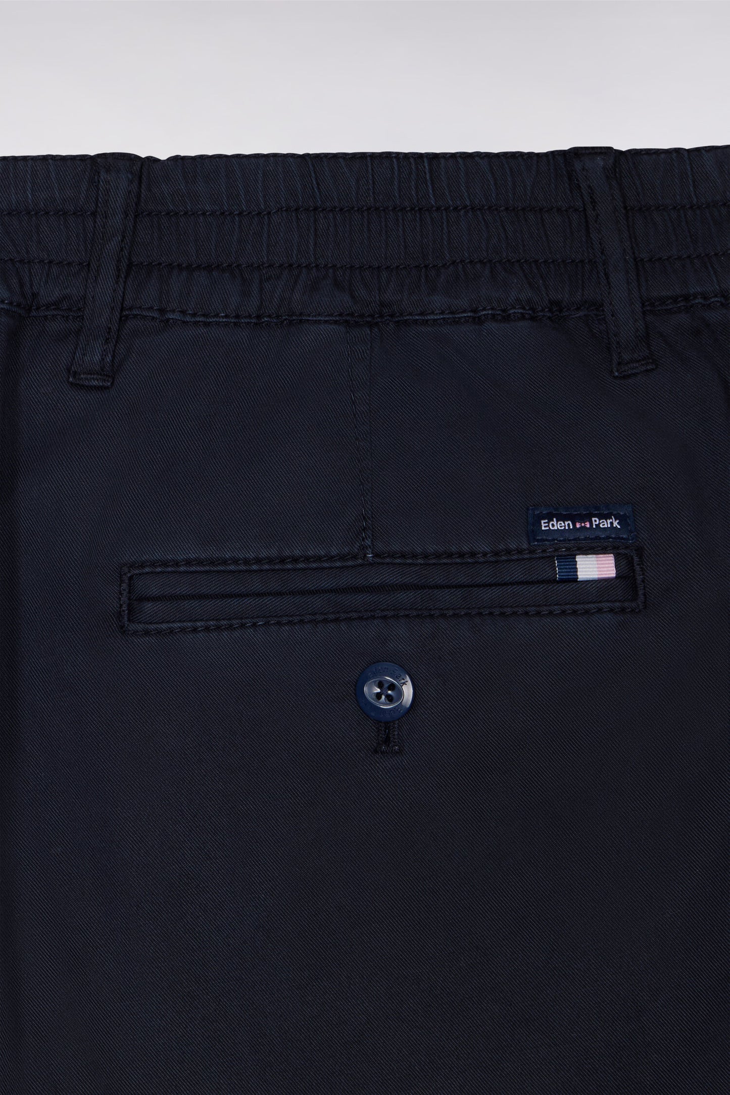 Navy cotton and lyocell elastic waist chino pants