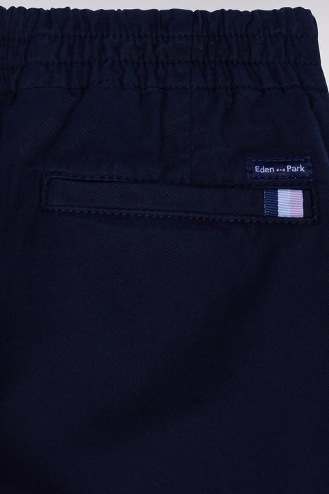 Pantalon chino à taille élastiquée en coton stretch marine - Image 2