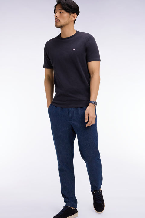 Modern fit blue chambray elasticated waist pants - Image 1
