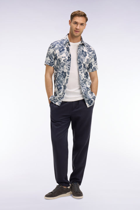 Modern fit navy cotton linen and lyocell pants - Image 3