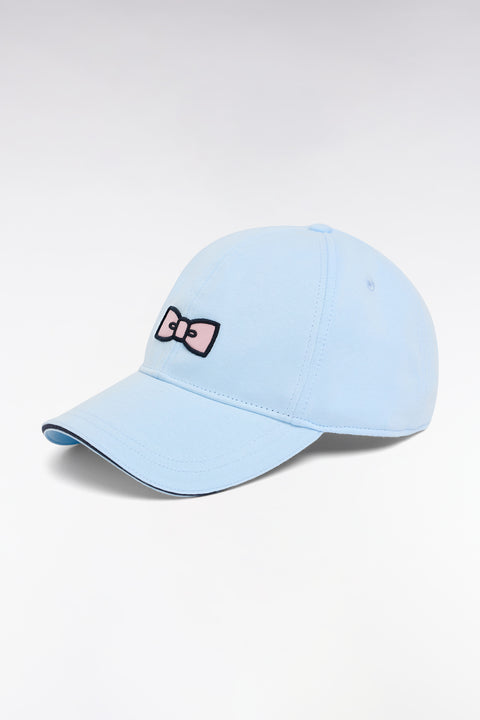 Casquette en coton ciel broderie nœud papillon rose - Image 1