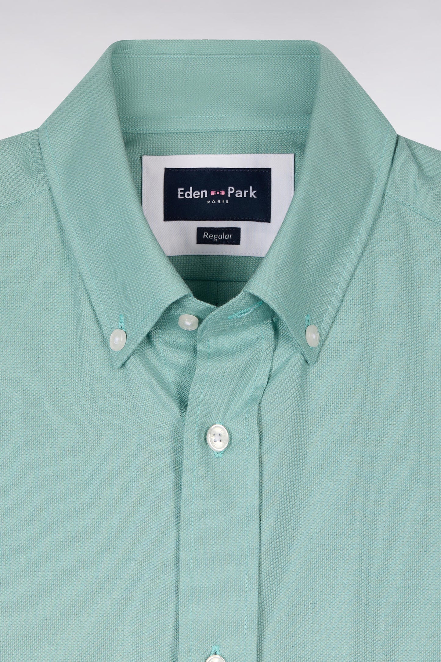 Short-sleeved shirt in sea green cotton pique
