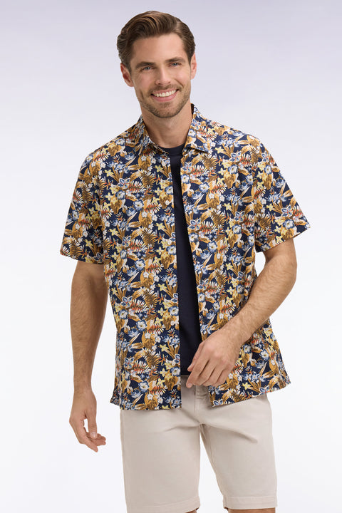 Chemise à manches courtes en popeline de coton à motif floral jaune - Image 1