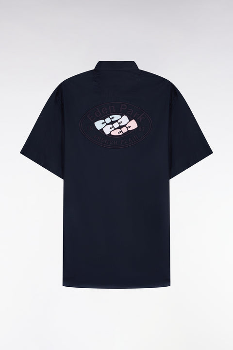 Chemise à manches courtes en coton marine broderie dos - Image 2