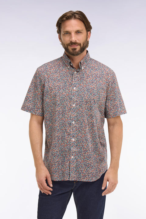 Chemise à manches courtes en coton orange à micromotif floral - Image 1