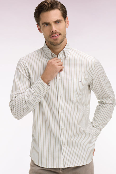 Chemise en coton pinpoint à rayures ciel coupe regular - Image 1
