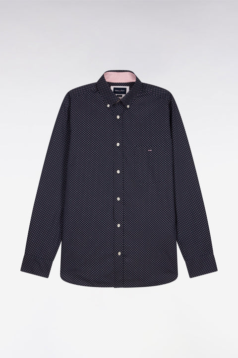 Chemise en popeline de coton rose à micromotifs coupe regular - Image 2