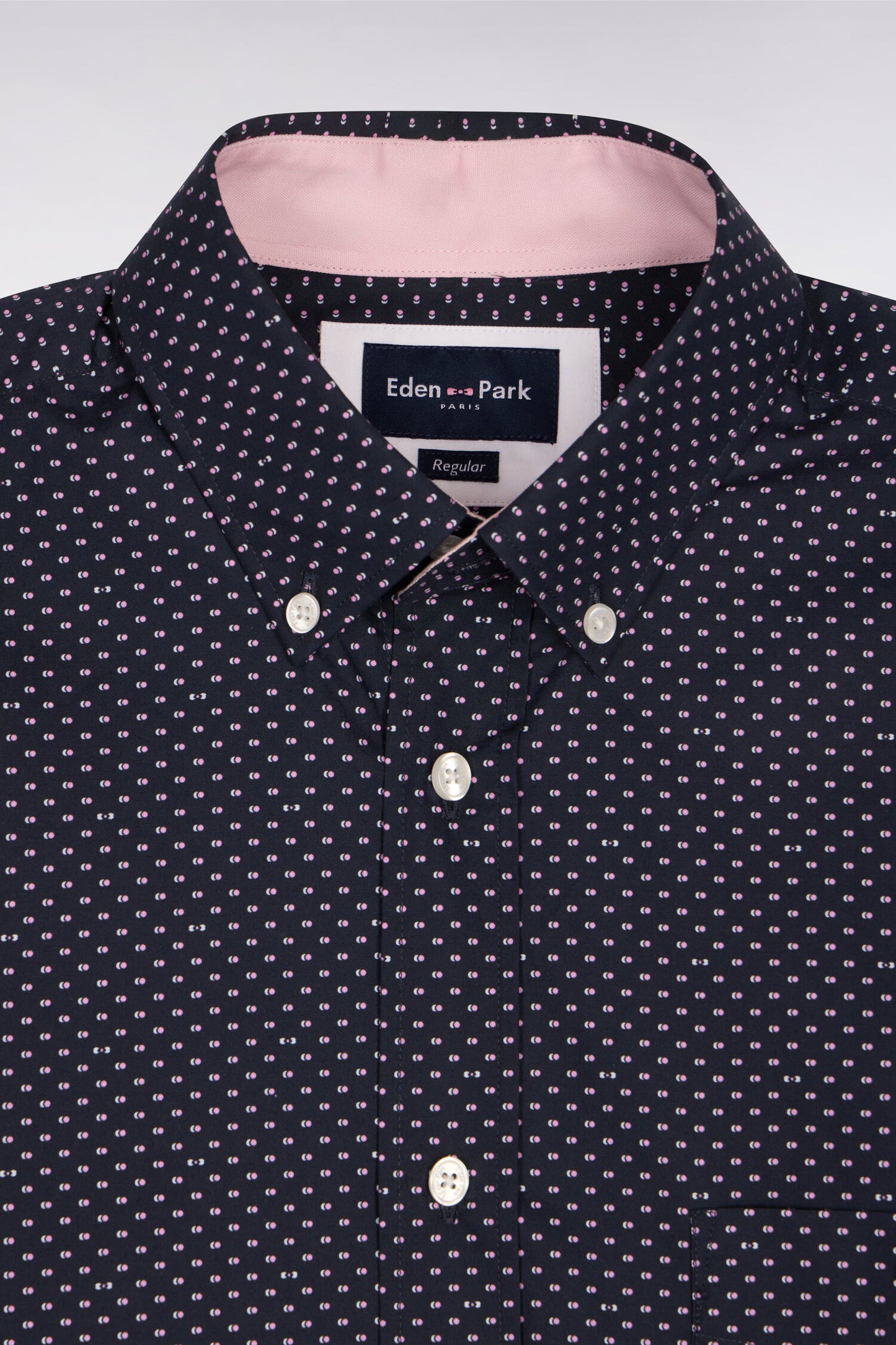 Regular fit pink micro-patterned cotton poplin shirt