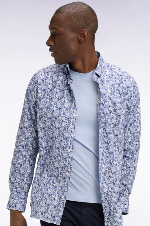 Chemise en popeline de coton bleu à motif floral - Image 1