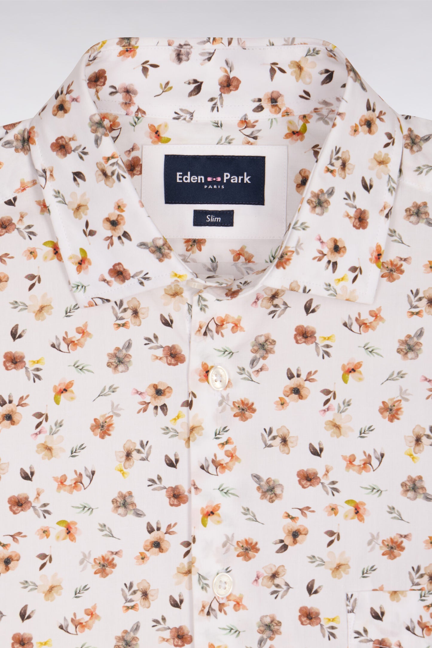 Slim fit orange floral print cotton poplin shirt