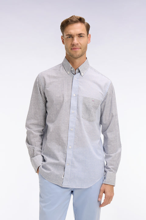 Chemise en coton jacquard Dobby à rayures bâtons bleues - Image 3