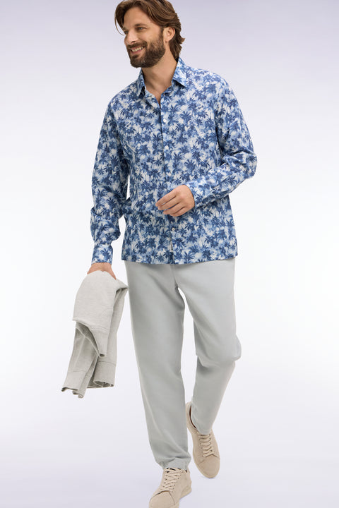 Chemise en popeline de coton imprimé palmiers bleu coupe regular - Image 1