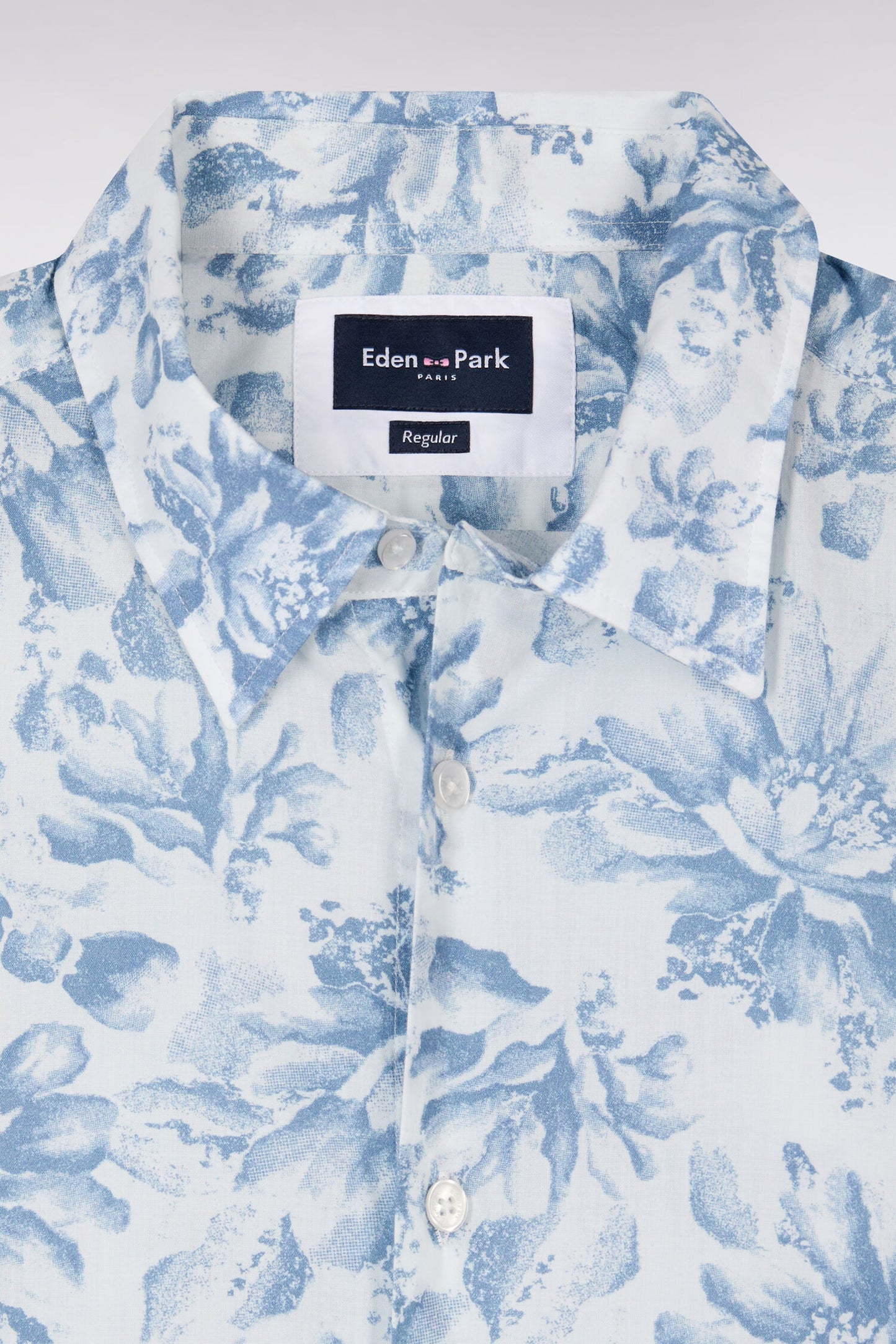 Regular fit sky blue floral print Italian cotton poplin shirt