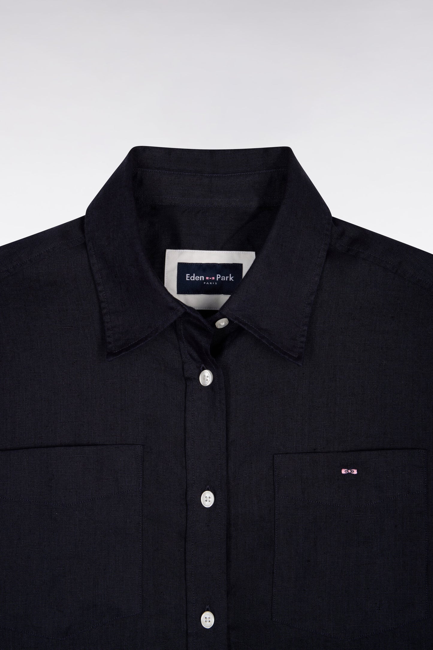 Navy linen shirt with patch pockets