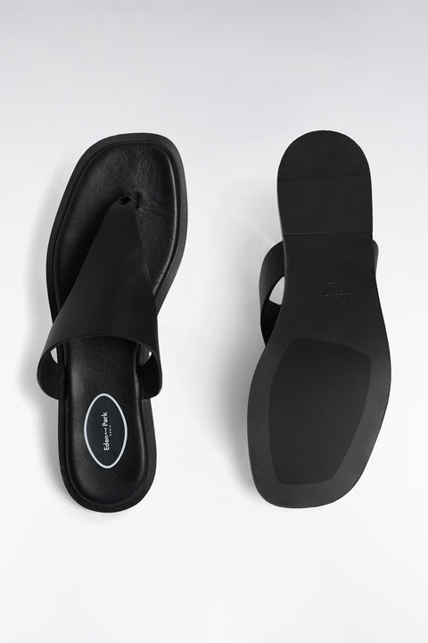 Sandales tongs en cuir de vachette noir - Image 3