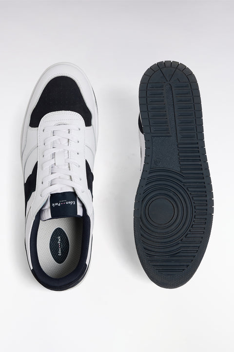 Sneakers bicolores en cuir lisse blanc et cuir suédé marine - Image 3