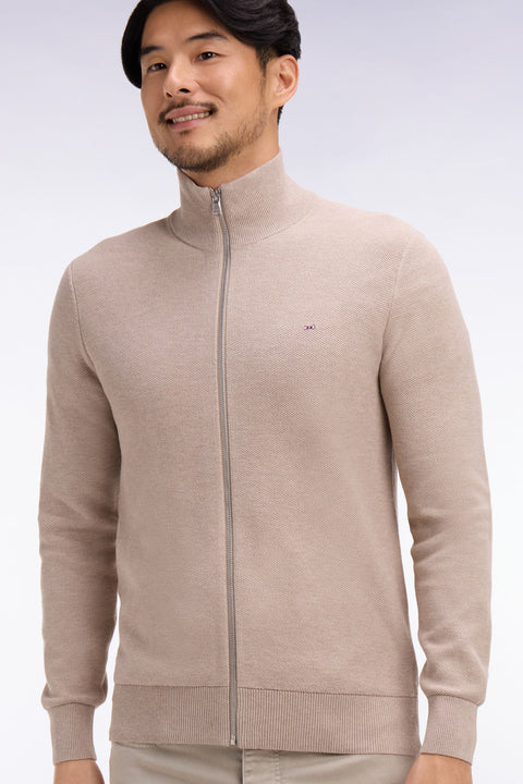 Cardigan zippé en coton beige - Image 1